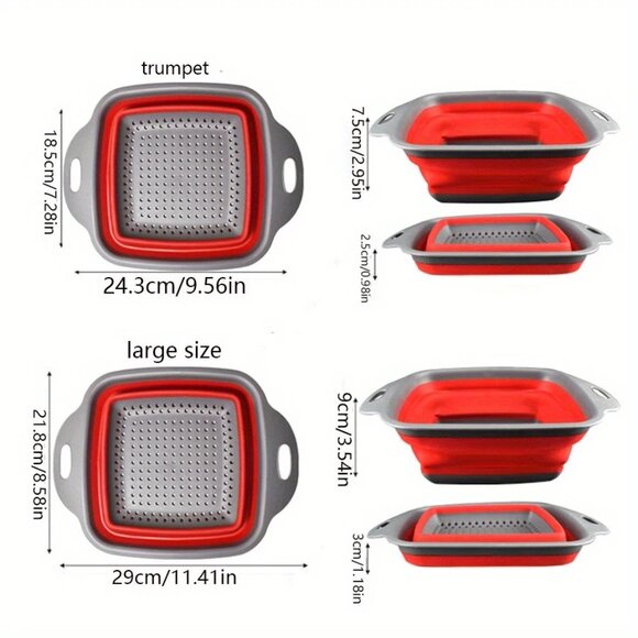 NEW 2-Pack Collapsible Silicone Colanders Red -Space-Saving Kitchen Strainers - Picture 6 of 7